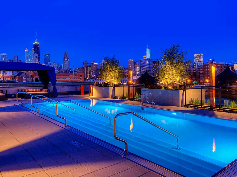 Pool with city views