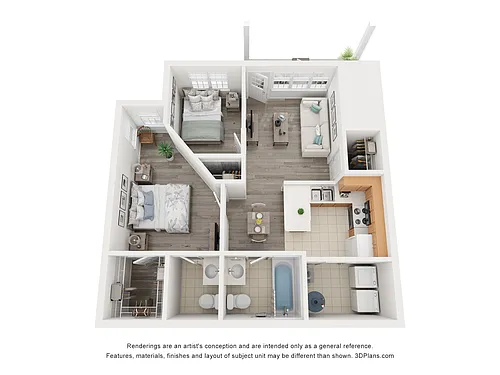 Floor plan 2 Bed 1.5 Bath Apartment
