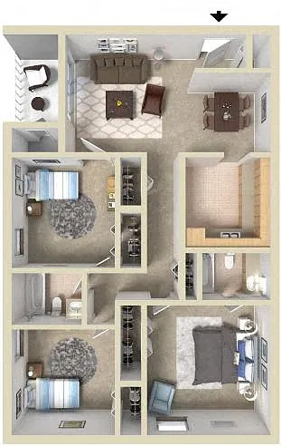 Floor plan 3 Bedroom 2 Bath - Renovated