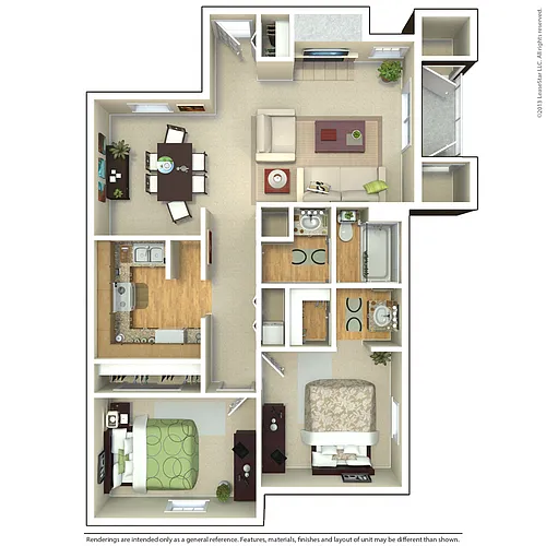 Floor plan 2 Bed 1.25 Bath (Plan D)