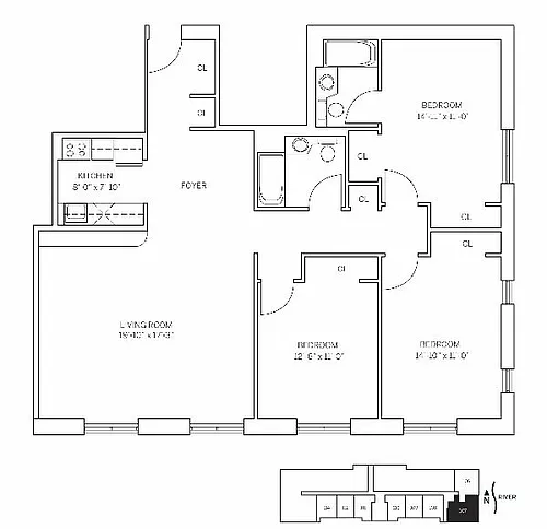 Floor plan ROOSEVELT HOUSE - 3 Bedrooms Two Bathroom