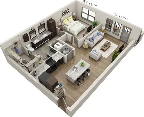 Floor plans are artist's rendering. All dimensions are approximate. Actual product and specifications may vary in dimension or detail. Not all features are available in every apartment. Prices and availability are subject to change. Floor plans are artist