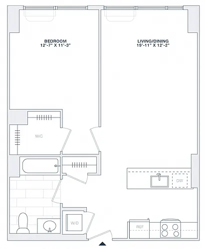 Floor plan 1 BED 1 BATH 715 RSF