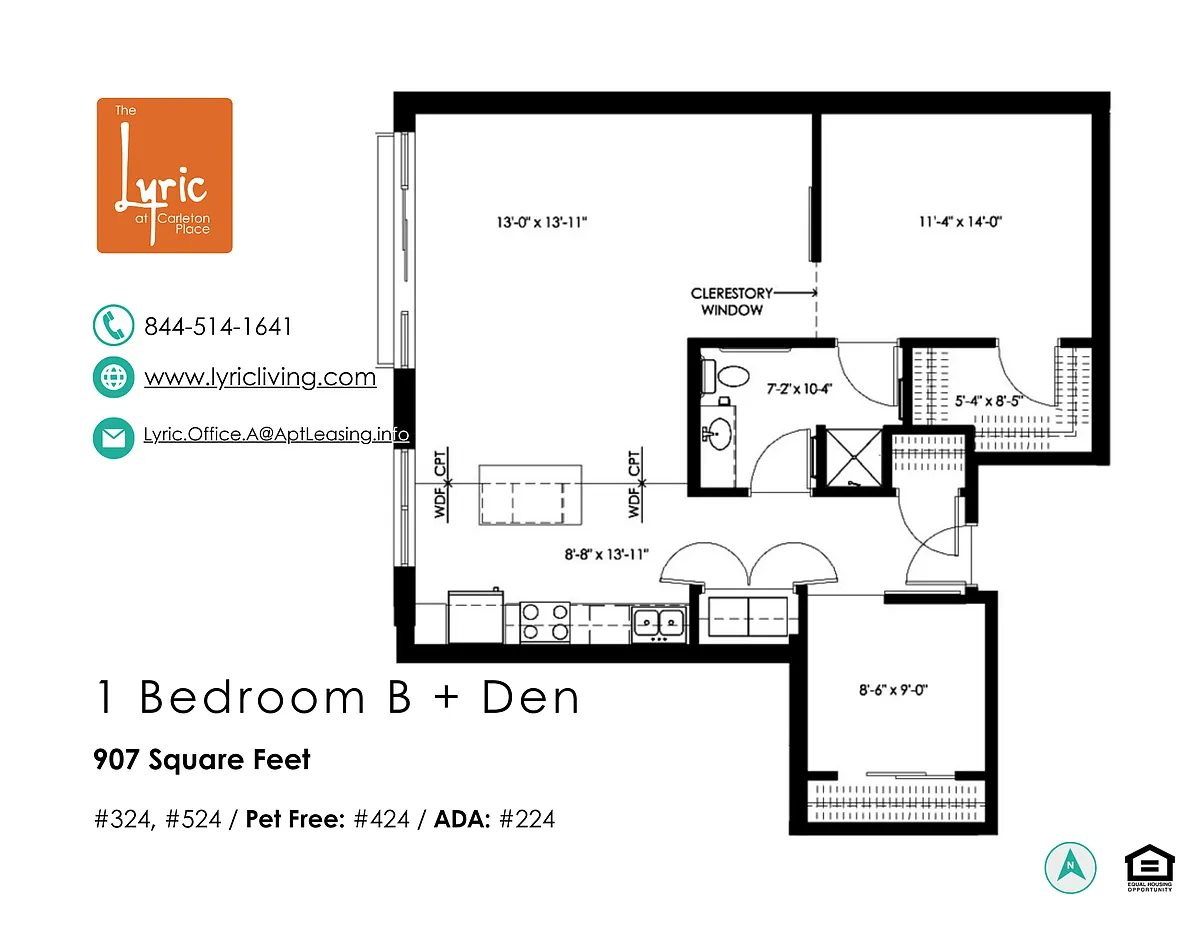 Floor plan 1 Bedroom B + Den