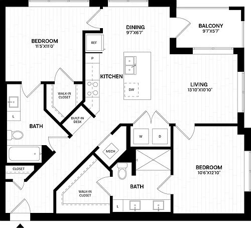 Floor plan 2 Bed/2 Bath-B2