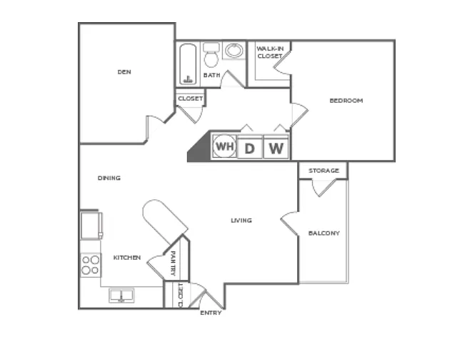 Floor plan One Bedroom One Bath (880 SF)