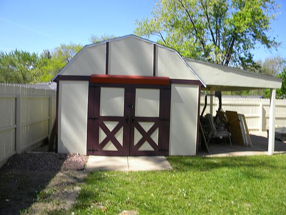 12X16 barn-style shed with loft & attached covered patio