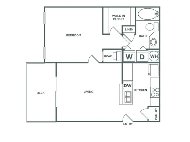 Floor plan One Bedroom One Bath (720 SF)