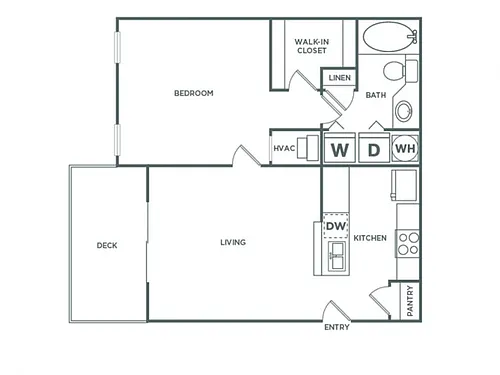 Floor plan One Bedroom One Bath (720 SF)