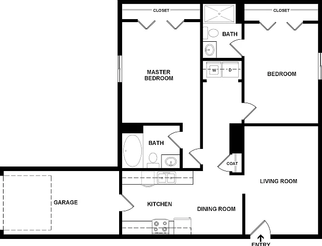 2 Bedroom 2 Bathroom D Floorplan Diagram