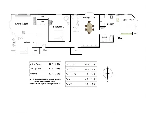 Floor plan 3 Bedroom - 2 Bathroom