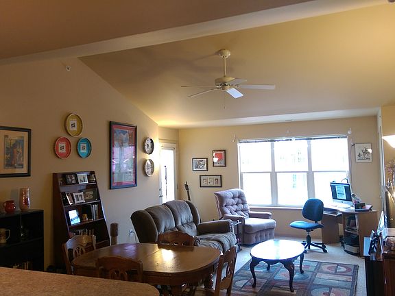Cathedral ceilings in the living room and bedroom