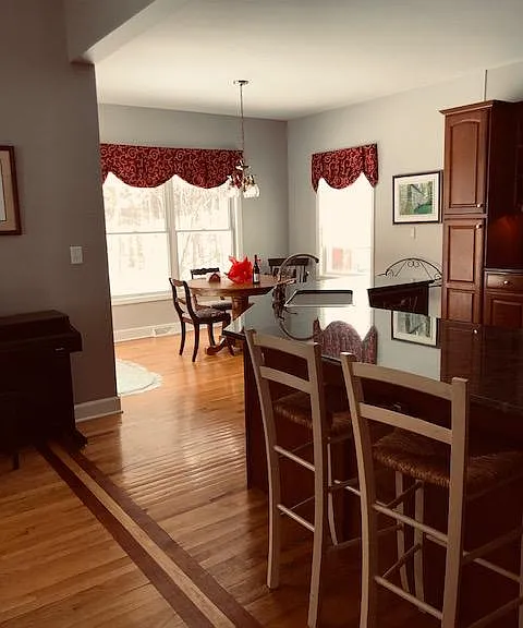 Upscale granite & lighted cabinets.