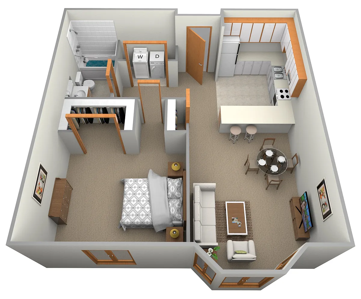 Floor plan 1 Bed, 1 Bath