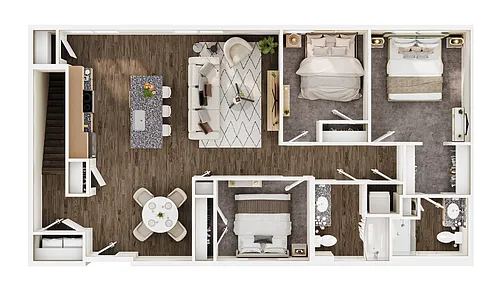 Floor plan Three Bed/Two Bath | 60% AMI