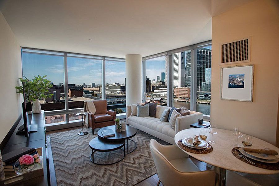 Interior Living Room with Boston City View