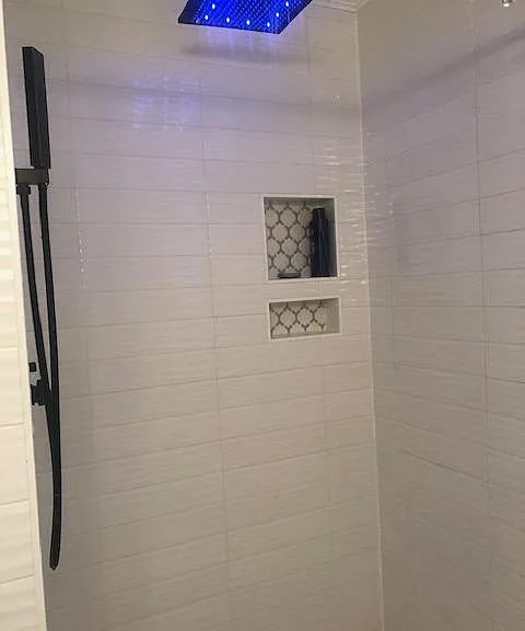 Primary shower also has hand held sprayer.