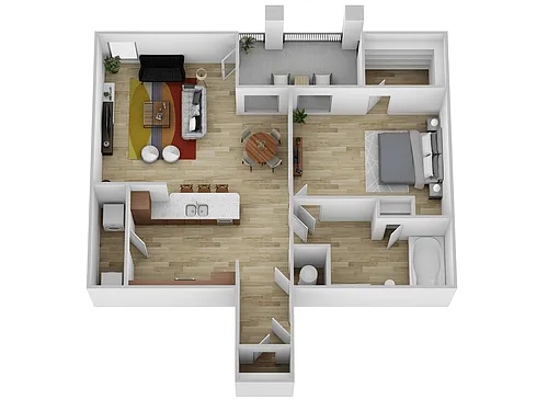 Floor plan 1 Bed, 1 Bath C (80% Income Restricted)