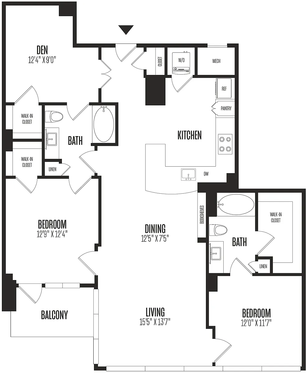 Floor plan 2 Bed/2 Bath Den-2BD