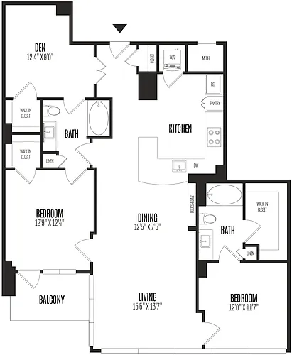 Floor plan 2 Bed/2 Bath Den-2BD