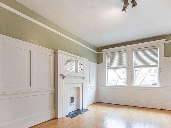 Large windows and fireplace
