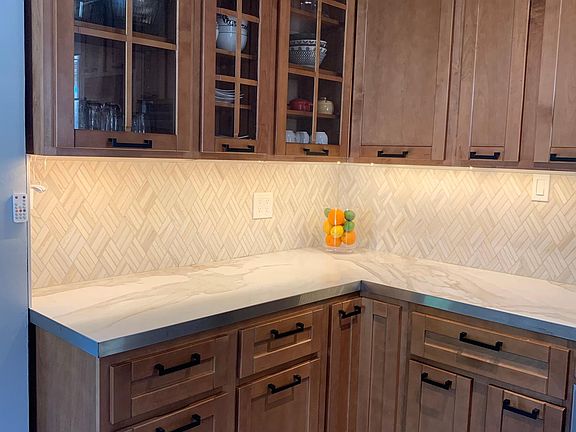 Ample countertop and cabinet space