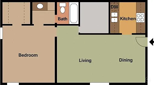 Floor plan Small 1 Bed - 1 Bath