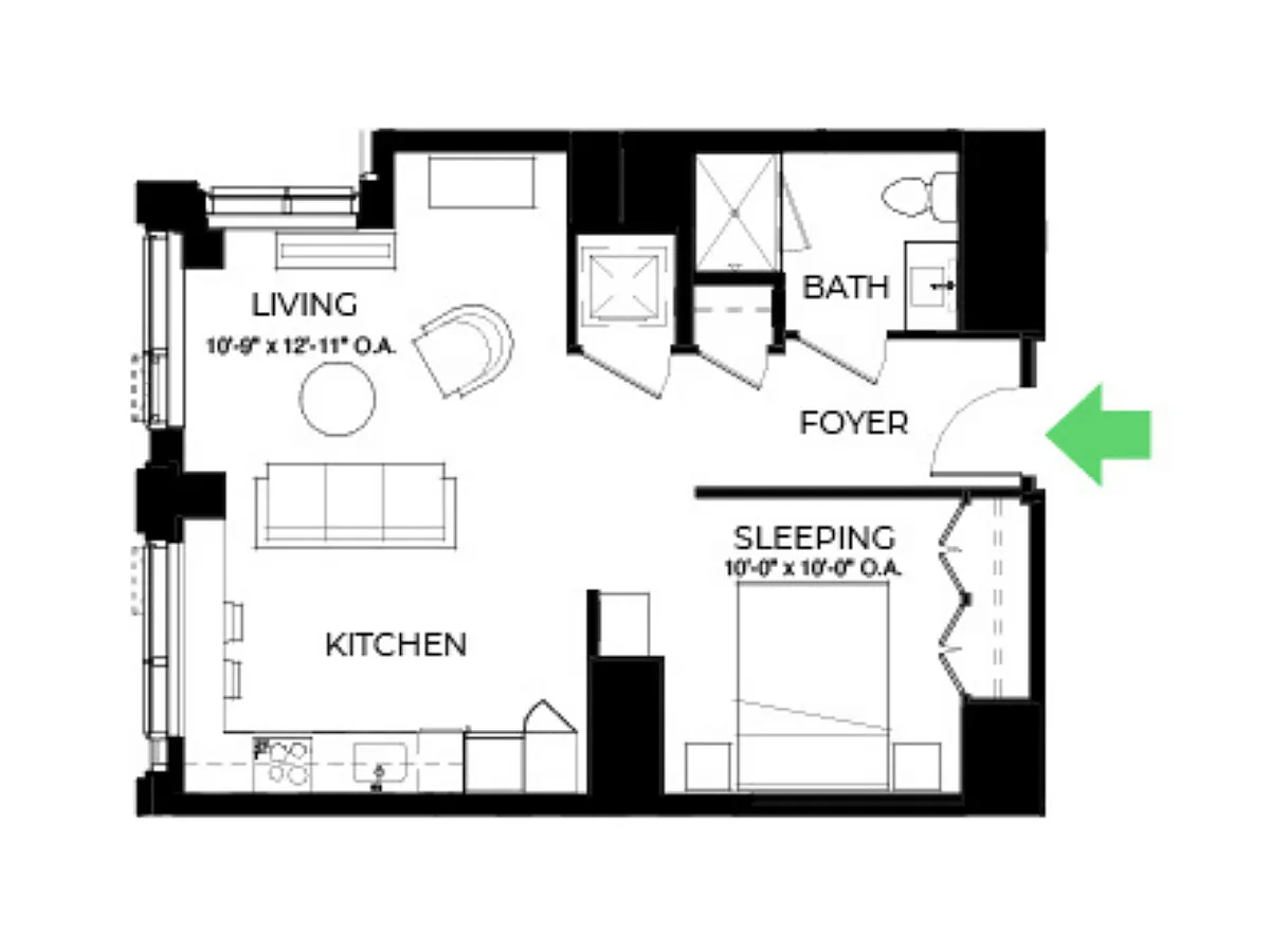 Floor plan SD31 | Studio | 1 Bath | Den