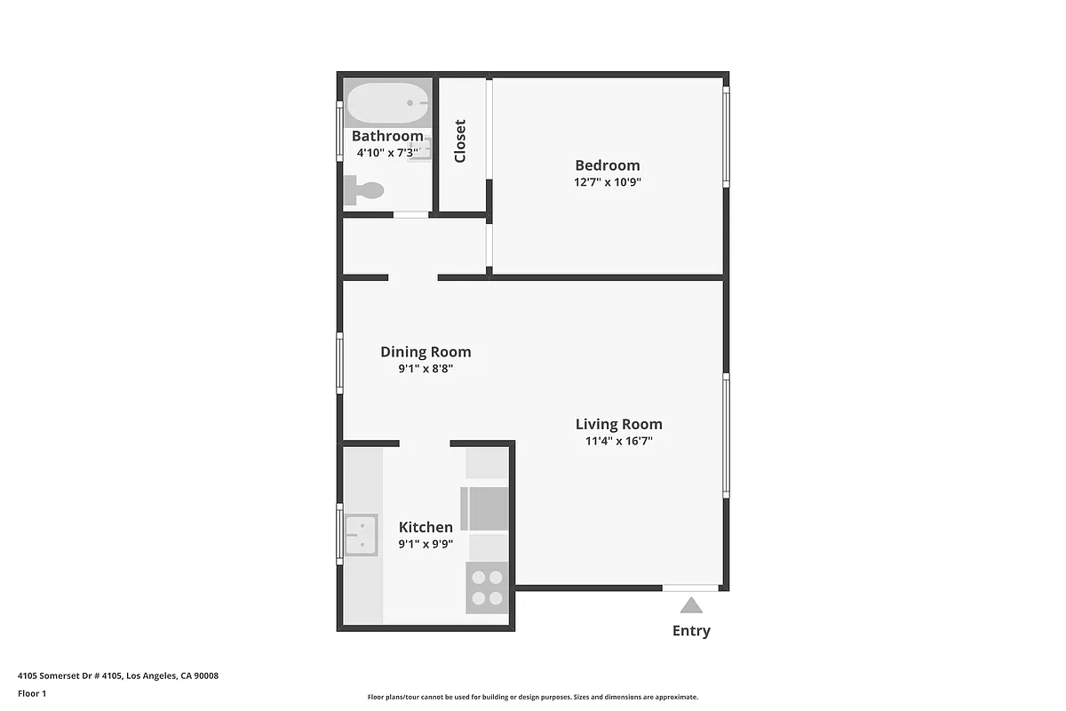 Floor plan 1 BD 1 BA