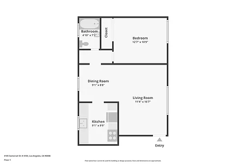 Floor plan 1 BD 1 BA