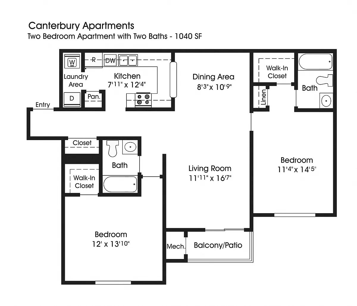 Floor plan 2BR 2BA (1040sf)