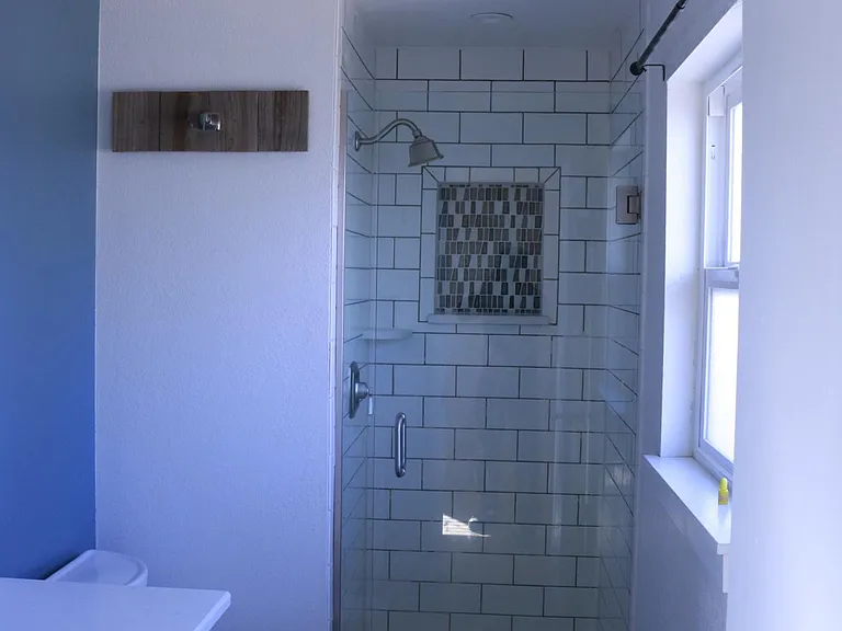 Primary bathroom with floor