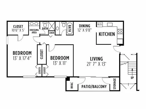 Floor plan Two bedroom, two bath deluxe apartment