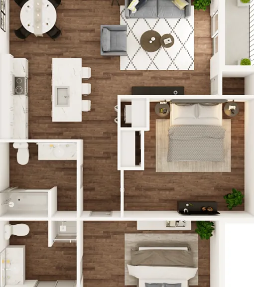 2 Bedroom 2 Bathroom Floorplan Diagram