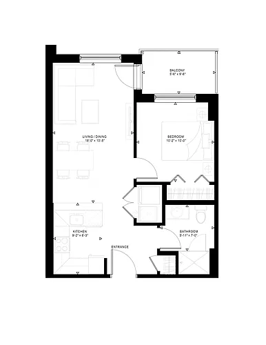 Floor plan Carina Balcony; 1 bed, 1 bath