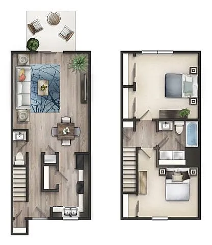 Floor plan 2 bed 1.5 bath Townhome