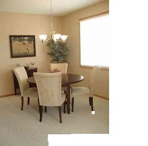 Dining Area (Note: currently colors of walls are white-off, hardwood floors instead of carpet)