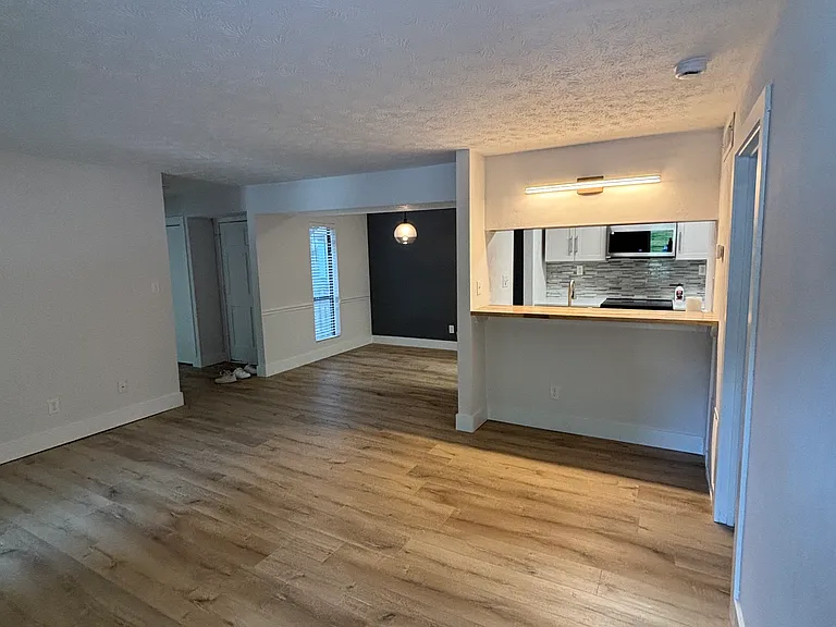 Living and Dining, Bar Area looking into Kitchen
