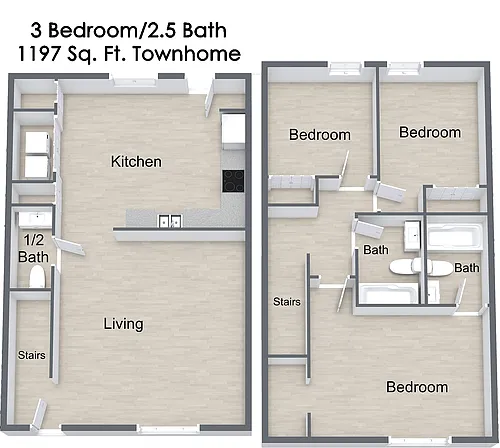 Floor plan Three Bedroom Townhome
