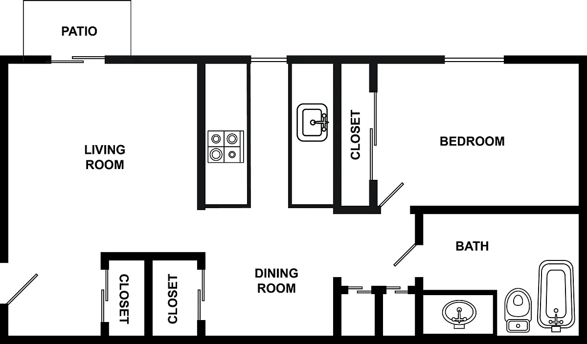 Floor plan 1 Bed 1 Bath - S