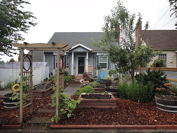 front yard, raised beds and hoop houses