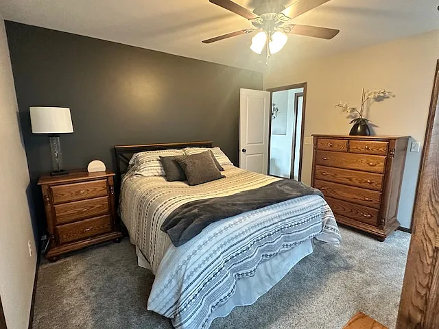 Primary bedroom on main level with attached bathroom.