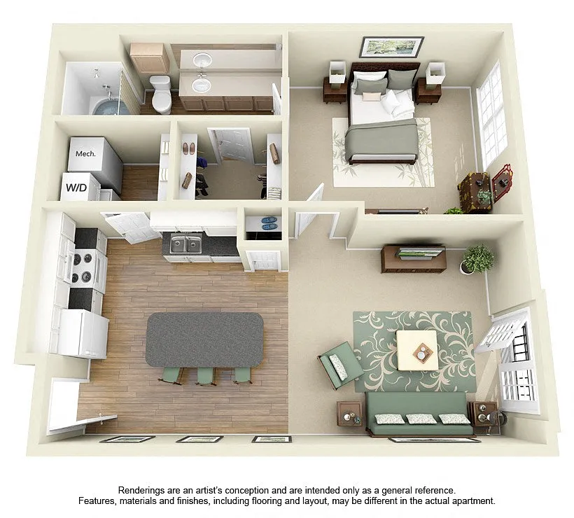 Floor plan A2 1 Bedroom 1 Bath
