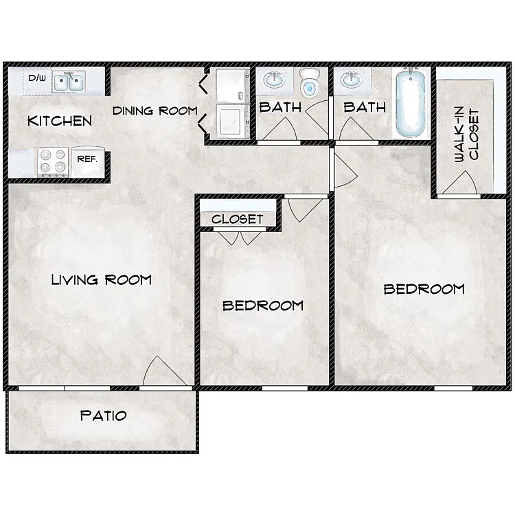 Floor plan 2 BD 1BA