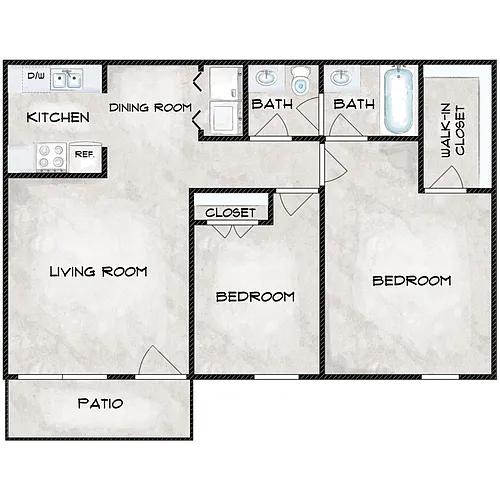 Floor plan 2 BD 1BA