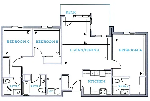 Floor plan 3BR/3BA - A
