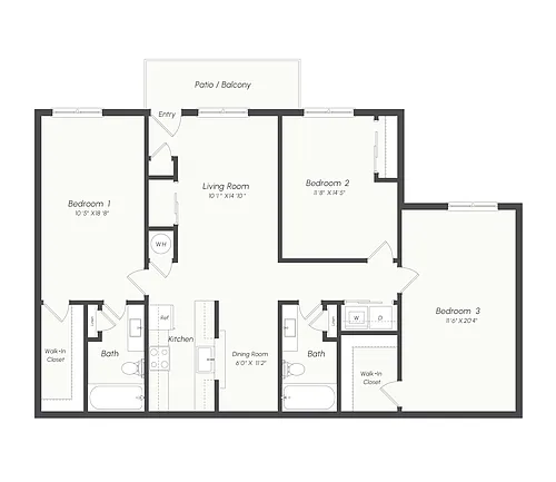Floor plan 1C2 | 3 Bed | 2 Bath