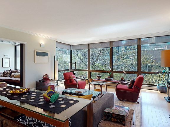 Living room faces south with east and west exposures
