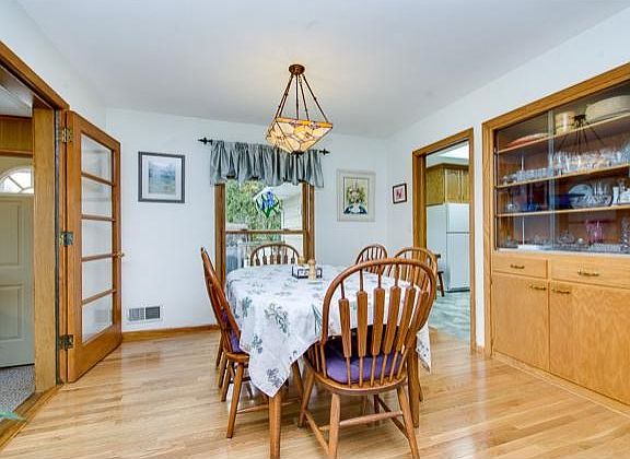 Dining area with a built-in buffet.