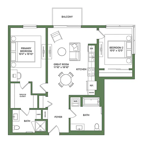 Floor plan 2 Bed, 2 Bath, - Apt C